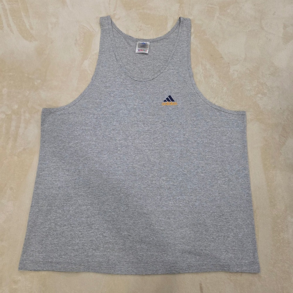 Vintage 90s Adidas Flag Tag Gray Tank Top Mens Size L Embroidered Logo